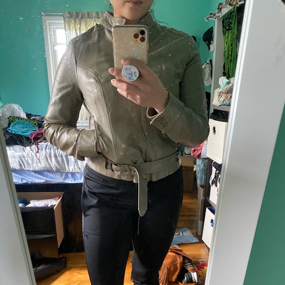 Faux Leather Jacket Taupe